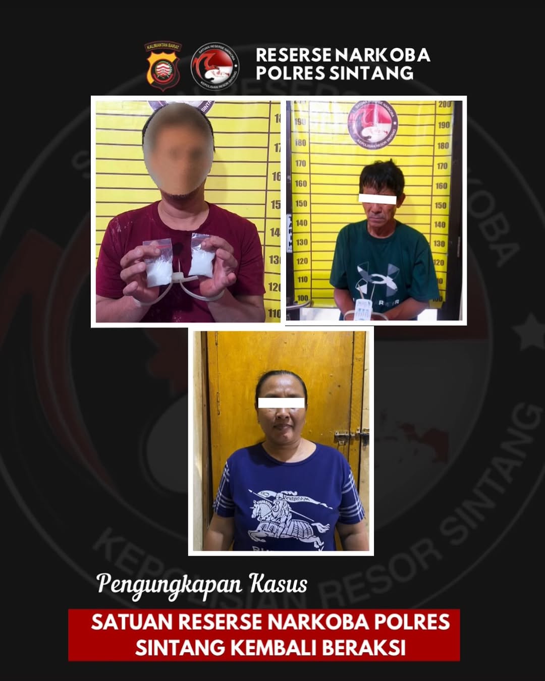 Polres Sintang Berhasil Amankan Tiga Pelaku Narkoba di Desa Makong